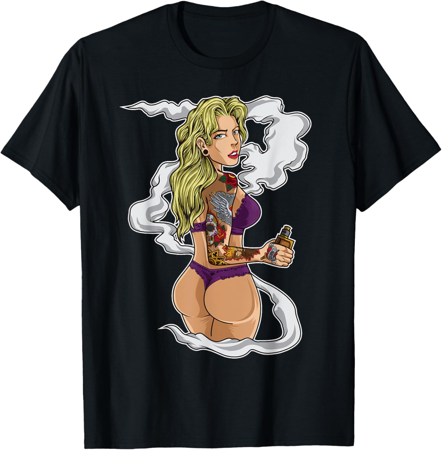 Vaping Shop - Tattooed Vaping Girl Graphic Tee E-Cigarette