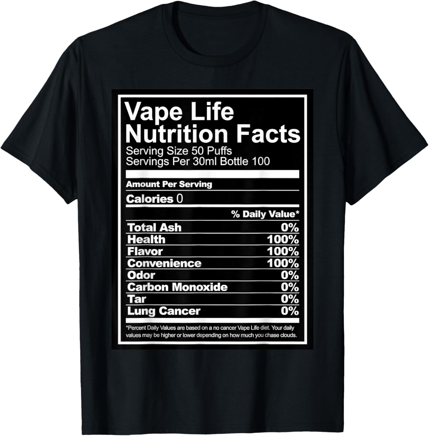 Vaping Shop - Vape Life Nutrition Facts Graphic Tee